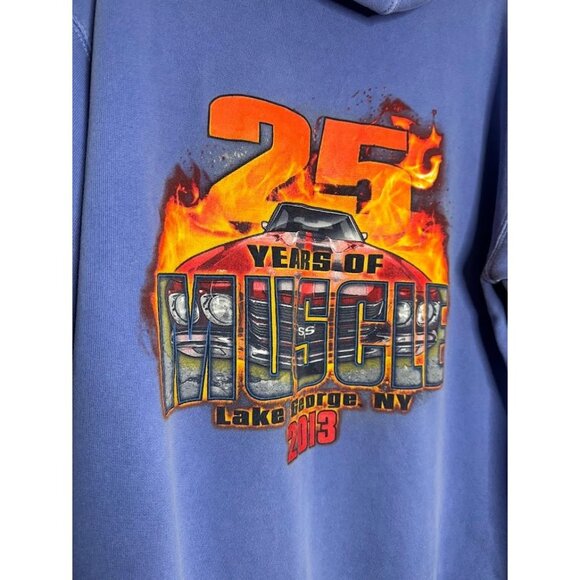 Adirondack Y2K Graphic Distressed Hoodie Size M 25th Hot Rod Car Show Streetwear - Picture 4 of 7